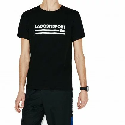 T-shirt Tennis Uomo Lacoste Sport in Jersey con Marchio Nera
